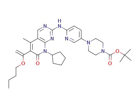 Molecular Structure of 866084-31-3 (tert-butyl 4-(6-(8-cyclopentyl-5-Methyl-7-oxo-6-(1-propoxyvinyl)-7,8-dihydropyrido[2,3-d]pyriMidin-2-ylaMino)pyridin-3-yl)piperazine-1-carboxylate)