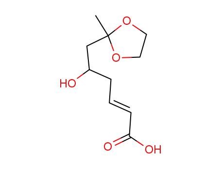 Molecular Structure of 139117-50-3 (2-Hexenoic acid, 5-hydroxy-6-(2-methyl-1,3-dioxolan-2-yl)-, (E)-)