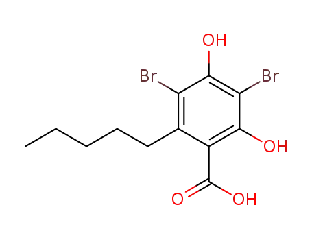 Molecular Structure of 86791-41-5 (2,4-dihydroxy-3,5-dibromo-6-pentylbenzoic acid)