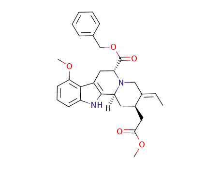Molecular Structure of 951327-91-6 ((2R,6R,12bS,E)-benzyl 3-ethylidene-8-methoxy-2-(2-methoxy-2-oxoethyl)-1,2,3,4,6,7,12,12b-octahydroindolo[2,3-a]quinolizine-6-carboxylate)