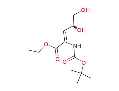 Molecular Structure of 502442-53-7 (ethyl (4S)-2-(N-tert-butyloxycarbonylamino)-4,5-dihydroxy-2-pentenoate)