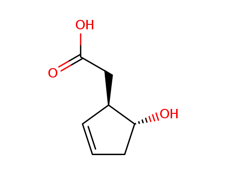 Molecular Structure of 49826-03-1 ((-)-trans-2-carboxymethylcyclopent-3-en-1-ol)
