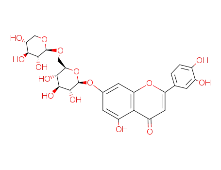Molecular Structure of 19870-44-1 (2-(3,4-Dihydroxyphenyl)-5-hydroxy-7-(6-O-β-D-xylopyranosyl-β-D-glucopyranosyloxy)-4H-1-benzopyran-4-one)