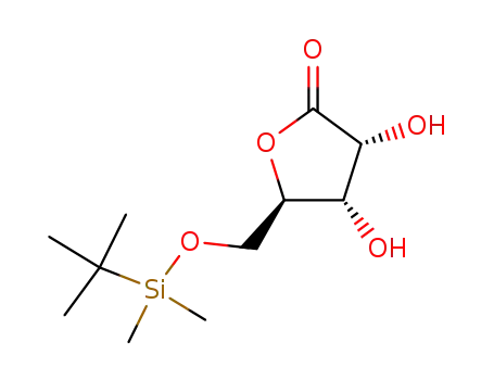 Molecular Structure of 157453-65-1 ((3R,4S,5R)-5-(tert-butyldimethylsilyloxymethyl)-3,4-dihydroxy-dihydrofuran-2-one)