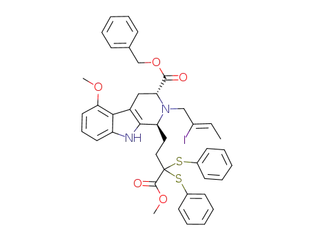 (1S,3R,Z)-benzyl 2-(2-iodobut-2-enyl)-5-methoxy-1-(4-methoxy-4-oxo-3,3-bis(phenylthio)butyl)-2,3,4,9-tetrahydro-1H-pyrido[3,4-b]indole-3-carboxylate