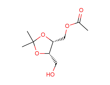 Molecular Structure of 136136-22-6 (((4R,5S)-5-(hydroxymethyl)-2,2-dimethyl-1,3-dioxolan-4-yl)methyl acetate)