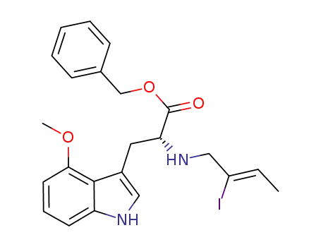 Molecular Structure of 951327-85-8 ((R,Z)-benzyl 2-(2-iodobut-2-enylamino)-3-(4-methoxy-1H-indol-3-yl)propanoate)