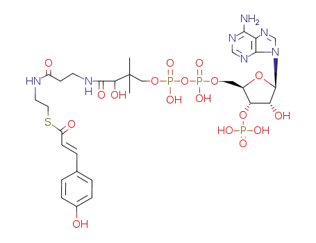 Molecular Structure of 119785-99-8 ([(2R,3S,4R,5R)-5-(6-aminopurin-9-yl)-4-hydroxy-2-[[hydroxy-[hydroxy-[3-hydroxy-3-[2-[2-[(E)-3-(4-hydroxyphenyl)prop-2-enoyl]sulfanylethylcarbamoyl]ethylcarbamoyl]-2,2-dimethyl-propoxy]phosphoryl]oxy-phosphoryl]oxymethyl]oxolan-3-yl]oxyphosphonic acid)