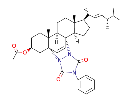 Molecular Structure of 60324-76-7 ((4aS,6S,8aR,8bR,10aR,11R,13aR,13bS)-6-(Acetyloxy)-5,6,7,8,8a,8b,10,10a,11,12,13,13a-dodecahydro-8a,10a-diMethyl-2-phenyl-11-[(1R,2E,4R)-1,4,5-triMethyl-2-hexen-1-yl]-4a,13b-etheno-1H,9H-benzo[c]cyclopenta[h][1,2,4]triazolo[1,2-a]cinnoline-1,3(2H)-dione)