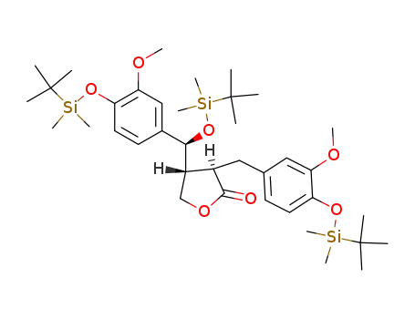 Molecular Structure of 689277-83-6 ((-)-8-{(tert-butyldimethylsilanyloxy)-[4-(tert-butyldimethylsilanyloxy)-3-methoxyphenyl]methyl}-8'-[4'-(tert-butyldimethylsilanyloxy)-3'-methoxybenzyl]dihydrofuran-2-one)