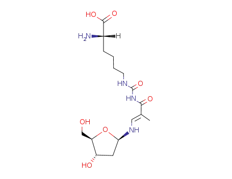 Molecular Structure of 87616-31-7 ((S)-2-Amino-6-{3-[(E)-3-((2R,4S,5R)-4-hydroxy-5-hydroxymethyl-tetrahydro-furan-2-ylamino)-2-methyl-acryloyl]-ureido}-hexanoic acid)