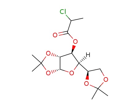 Molecular Structure of 167937-27-1 (1,2:5,6-di-O-isopropylidene-α-D-glucofuranos-3-O-yl α-chloropropionate)