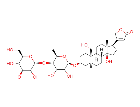 Molecular Structure of 13428-83-6 (3β-[6-Deoxy-4-O-(β-D-glucopyranosyl)-β-D-glucopyranosyloxy]-14,19-dihydroxy-5β-card-20(22)-enolide)