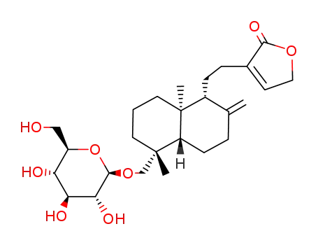 Molecular Structure of 31222-64-7 (2(5H)-Furanone,3-[2-[(1R,4aS,5R,8aS)-5-[(b-D-glucopyranosyloxy)methyl]decahydro-5,8a-dimethyl-2-methylene-1-naphthalenyl]ethyl]-)