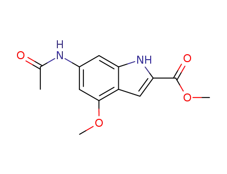 Molecular Structure of 89882-62-2 (1H-Indole-2-carboxylic acid, 6-(acetylamino)-4-methoxy-, methyl ester)