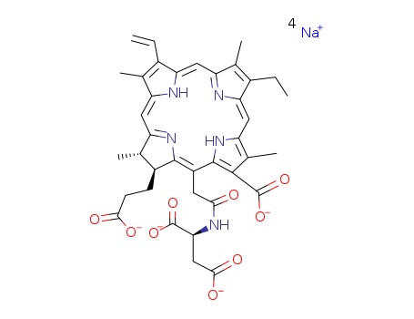 L-Aspartic acid,N-[2-[(7S,8S)-3-carboxy-7-(2-carboxyethyl)-13-ethenyl-18-ethyl-7,8-dihydro-2,8,12,17-tetramethyl-21H,23H-porphin-5-yl]acetyl]-,sodium salt (1:4)