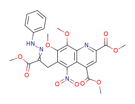 Molecular Structure of 78891-38-0 (dimethyl 7,8-dimethoxy-6-<3-methoxy-3-oxo-2-(phenylhydrazono)propyl>-5-nitro-2,4-quinolinedicarboxylate)