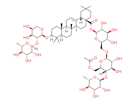 Molecular Structure of 114906-75-1 (Olean-12-en-28-oicacid, 3-[[2-O-(6-deoxy-a-L-mannopyranosyl)-a-L-arabinopyranosyl]oxy]-, O-6-deoxy-a-L-mannopyranosyl-(1®4)-O-6-O-acetyl-b-D-glucopyranosyl-(1®6)-b-D-glucopyranosyl ester, (3b)-)
