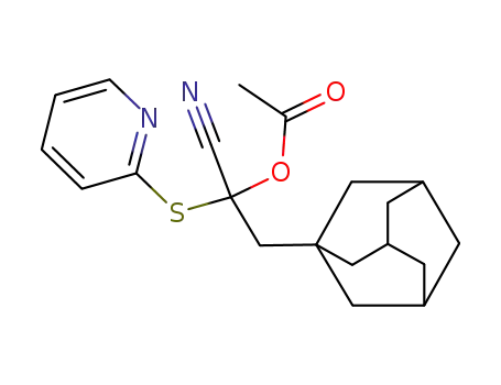 Molecular Structure of 144499-23-0 (Acetic acid 2-adamantan-1-yl-1-cyano-1-(pyridin-2-ylsulfanyl)-ethyl ester)