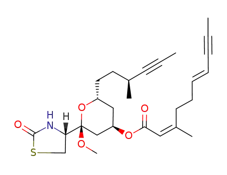 2,6-Decadien-8-ynoic acid, 3-methyl-,
(2R,4R,6R)-tetrahydro-2-methoxy-6-[(3S)-3-methyl-4-hexynyl]-2-[(4R)-2
-oxo-4-thiazolidinyl]-2H-pyran-4-yl ester, (2Z,6E)-