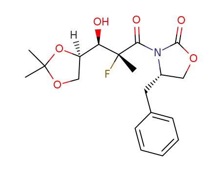 Molecular Structure of 1616508-45-2 ((S)-3-((2R,3R)-3-((R)-2,2-dimethyl-1,3-dioxolan-4-yl)-2-fluoro-3-hydroxy-2-methylpropanoyl)-4-benzyloxazolidin-2-one)