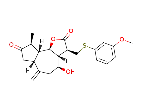 Molecular Structure of 248584-43-2 ((3S,3aR,4S,6aR,9S,9aR,9bR)-4-Hydroxy-3-(3-methoxy-phenylsulfanylmethyl)-9-methyl-6-methylene-octahydro-azuleno[4,5-b]furan-2,8-dione)