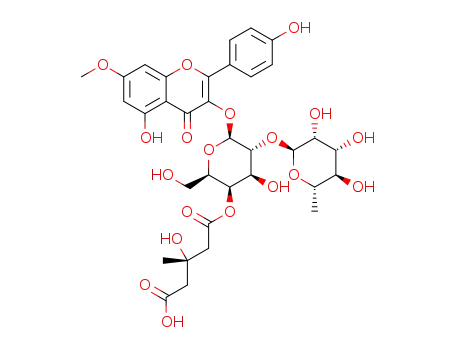 Molecular Structure of 1391144-82-3 (rhamnocitrin-3-O-[(S)-3-hydroxy-3-methylglutaryl-(1->4)]-[α-L-rhamnopyranosyl-(1->2)]-β-D-galactopyranoside)