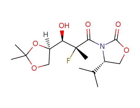 Molecular Structure of 1616508-57-6 ((S)-3-((2R,3R)-3-((R)-2,2-dimethyl-1,3-dioxolan-4-yl)-2-fluoro-3-hydroxy-2-methylpropanoyl)-4-isopropyloxazolidin-2-one)