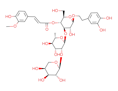 Molecular Structure of 131862-11-8 (b-D-Glucopyranoside,2-(3,4-dihydroxyphenyl)ethyl O-a-L-arabinopyranosyl-(1&reg;2)-O-6-deoxy-a-L-mannopyranosyl-(1&reg;3)-, 4-[(2E)-3-(4-hydroxy-3-methoxyphenyl)-2-propenoate])