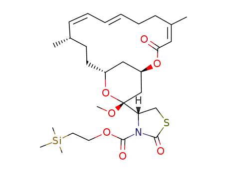 (R)-4-((4Z,8E,10Z)-(1R,12S,15R,17R)-17-Methoxy-5,12-dimethyl-3-oxo-2,16-dioxa-bicyclo[13.3.1]nonadeca-4,8,10-trien-17-yl)-2-oxo-thiazolidine-3-carboxylic acid 2-trimethylsilanyl-ethyl ester