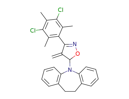 Molecular Structure of 152700-41-9 (5-[3-(3,5-Dichloro-2,4,6-trimethyl-phenyl)-4-methylene-4,5-dihydro-isoxazol-5-yl]-10,11-dihydro-5H-dibenzo[b,f]azepine)