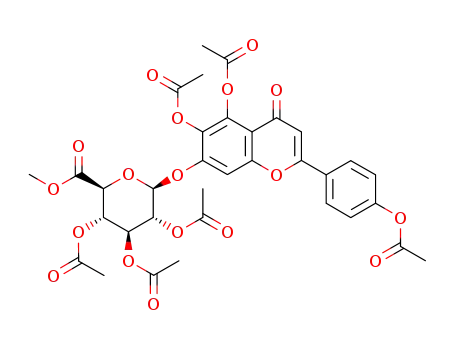 Molecular Structure of 54917-66-7 (5,6,4'-triacetoxy-7-hydroxyflavon-7-O-(2,3,4-tri-O-acetyl-β-D-glucopyranosiduronsauremethyl ester))