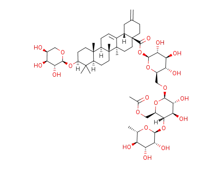 Molecular Structure of 114892-57-8 (30-Noroleana-12,20(29)-dien-28-oicacid, 3-(a-L-arabinopyranosyloxy)-,O-6-deoxy-a-L-mannopyranosyl-(1®4)-O-6-O-acetyl-b-D-glucopyranosyl-(1®6)-b-D-glucopyranosyl ester, (3b)-)