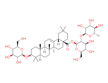 Molecular Structure of 1207273-48-0 (3-O-β-D-glucopyranosyl-3-β-hydroxyolean-12-en-28-oic acid 28-O-[α-L-rhamnopyranosyl-(1->2)-β-D-glucopyranosyl] ester)