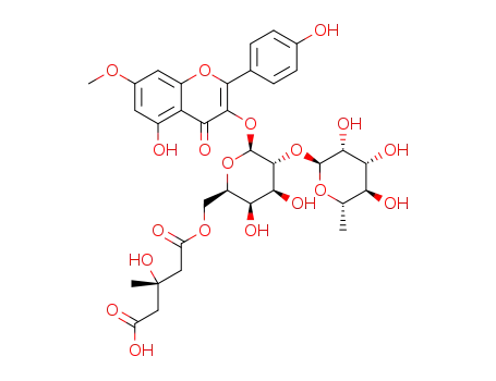 Molecular Structure of 1391144-80-1 (rhamnocitrin-3-O-[(S)-3-hydroxy-3-methylglutaryl-(1->6)]-[α-L-rhamnopyranosyl-(1->2)]-β-D-galactopyranoside)