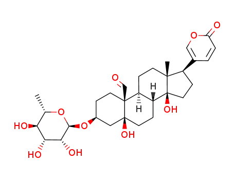 Molecular Structure of 20300-44-1 (3β-(α-L-Rhamnopyranosyloxy)-5,14-dihydroxy-19-oxo-5β-bufa-20,22-dienolide)
