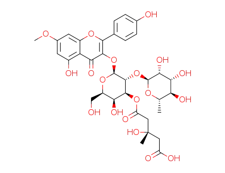 Molecular Structure of 1391144-81-2 (rhamnocitrin-3-O-[(S)-3-hydroxy-3-methylglutaryl-(1->3)]-[α-L-rhamnopyranosyl-(1->2)]-β-D-galactopyranoside)
