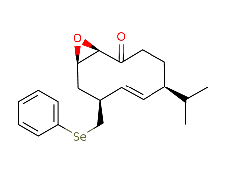Molecular Structure of 123453-99-6 ((E)-(1R,5S,8S,10R)-5-Isopropyl-8-phenylselanylmethyl-11-oxa-bicyclo[8.1.0]undec-6-en-2-one)