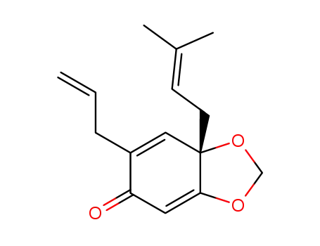 Molecular Structure of 74730-21-5 ((S)-7a-(3-Methyl-2-butenyl)-6-(2-propenyl)-1,3-benzodioxol-5(7aH)-one)