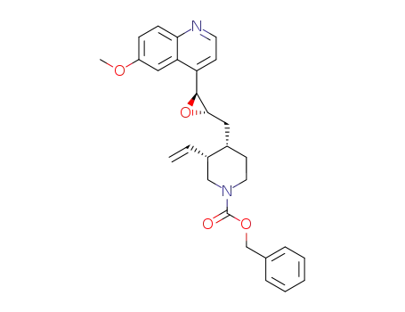 Molecular Structure of 657408-10-1 (1-Piperidinecarboxylic acid,
3-ethenyl-4-[[(2S,3S)-3-(6-methoxy-4-quinolinyl)oxiranyl]methyl]-,
phenylmethyl ester, (3R,4S)-)