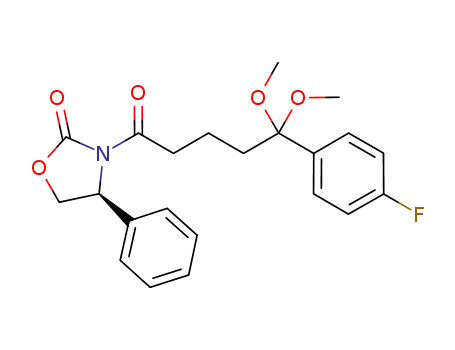Molecular Structure of 1185883-41-3 ((S)-3-(5-(4-fluorophenyl)-5,5-dimethoxypentanoyl)-4-phenyloxazolidin-2-one)