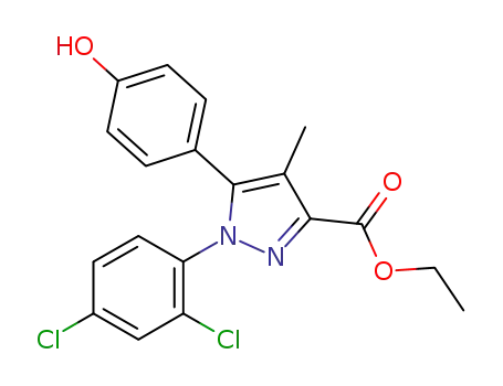 Molecular Structure of 895582-71-5 (1H-Pyrazole-3-carboxylic acid,
1-(2,4-dichlorophenyl)-5-(4-hydroxyphenyl)-4-methyl-, ethyl ester)