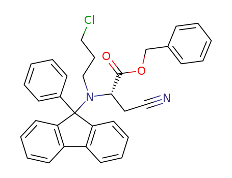 Molecular Structure of 95407-43-5 (N-(3-chloropropyl)-N-(9-phenylfluorenyl)-3-cyanoalanine benzyl ester)
