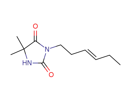 Molecular Structure of 91445-21-5 (2,4-Imidazolidinedione, 3-(3-hexenyl)-5,5-dimethyl-, (E)-)