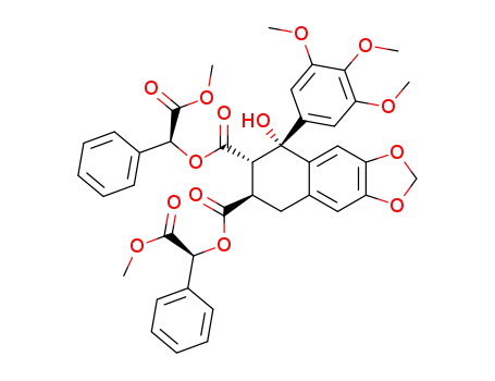 Molecular Structure of 160823-58-5 ((5R,6S,7R)-5-Hydroxy-5-(3,4,5-trimethoxy-phenyl)-5,6,7,8-tetrahydro-naphtho[2,3-d][1,3]dioxole-6,7-dicarboxylic acid bis-((S)-methoxycarbonyl-phenyl-methyl) ester)