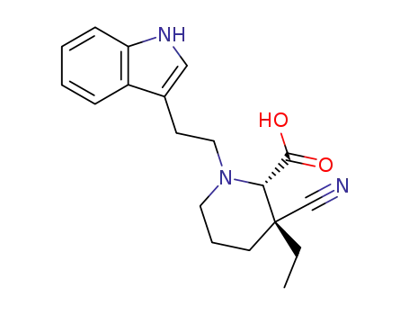 Molecular Structure of 95407-55-9 ((2S,3R)-3-Cyano-3-ethyl-1-[2-(1H-indol-3-yl)-ethyl]-piperidine-2-carboxylic acid)