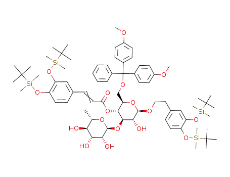 Molecular Structure of 250740-80-8 (2-[3,4-bis(tert-butyldimethylsilyloxy)phenyl]ethyl 4-O-[(E,Z)-3,4-bis(O-tert-butyldimethylsilyl)caffeoyl]-6-O-(4,4'-dimethoxytrityl)-3-O-(α-L-rhamnopyranosyl)-β-D-glucopyranose)