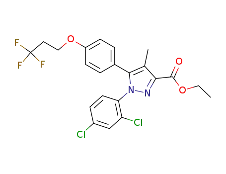 Molecular Structure of 895582-72-6 (1H-Pyrazole-3-carboxylic acid,
1-(2,4-dichlorophenyl)-4-methyl-5-[4-(3,3,3-trifluoropropoxy)phenyl]-,
ethyl ester)