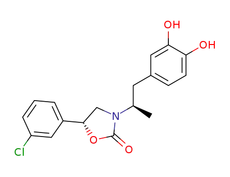 Molecular Structure of 142796-56-3 ((R)-5-(3-Chloro-phenyl)-3-[(R)-2-(3,4-dihydroxy-phenyl)-1-methyl-ethyl]-oxazolidin-2-one)