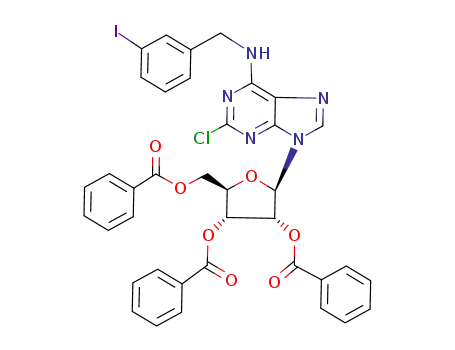 Molecular Structure of 163152-42-9 (Adenosine, 2-chloro-N-[(3-iodophenyl)methyl]-, 2',3',5'-tribenzoate)
